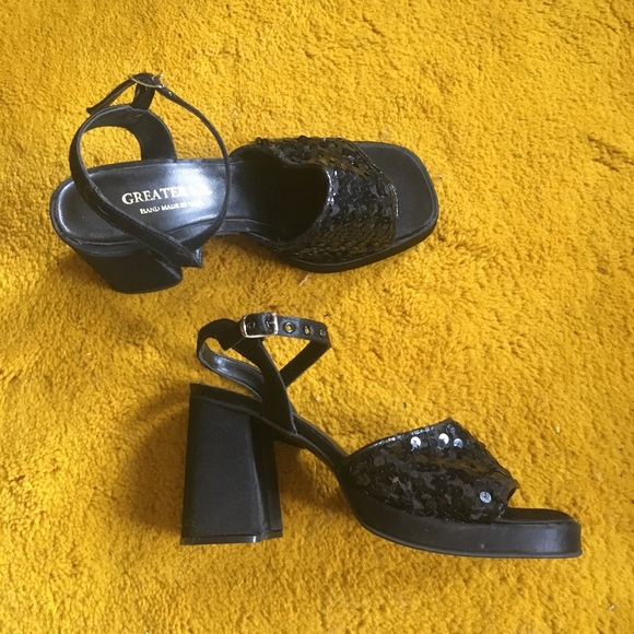 SOLD 90s Sequin Square Toe Pumps - Picture 2 of 4